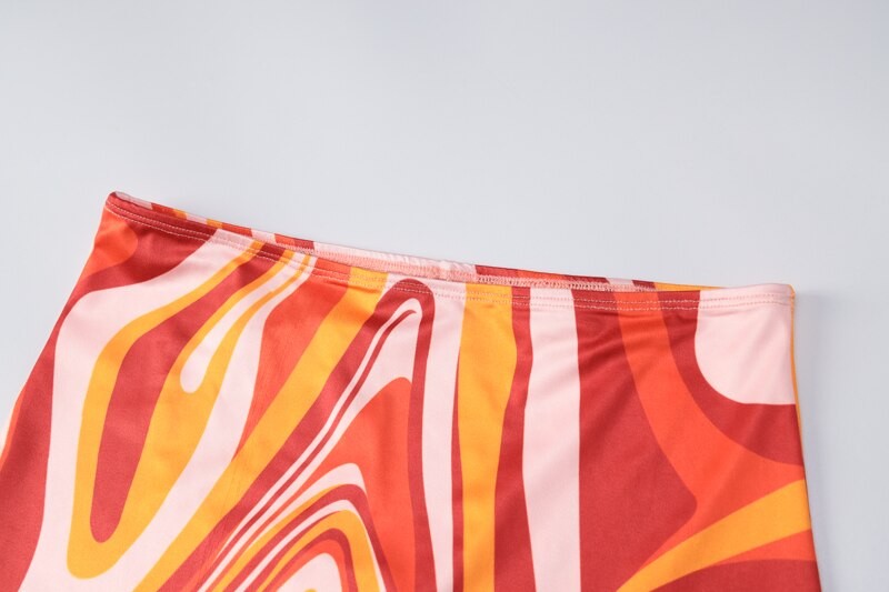 Print Off Shoulder Sleeveless Colorful Crop Top Mini Dress 2 Pieces Suit - MERGE.DAY.1.FREESTYLE