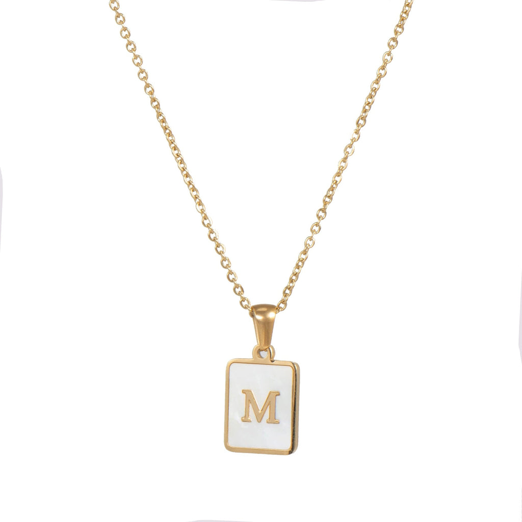 18K Golden Chain Necklaces Male Square Natural Shell Initial Letters Pendant Stainless Steel Jewelry - MERGE.DAY.1.FREESTYLE
