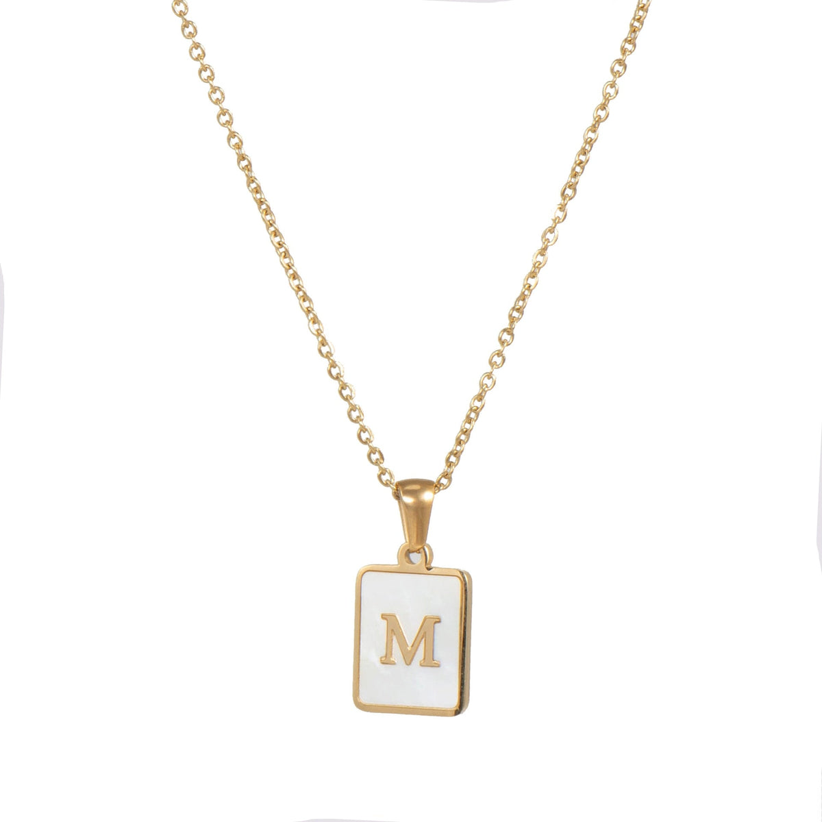18K Golden Chain Necklaces Male Square Natural Shell Initial Letters Pendant Stainless Steel Jewelry - MERGE.DAY.1.FREESTYLE