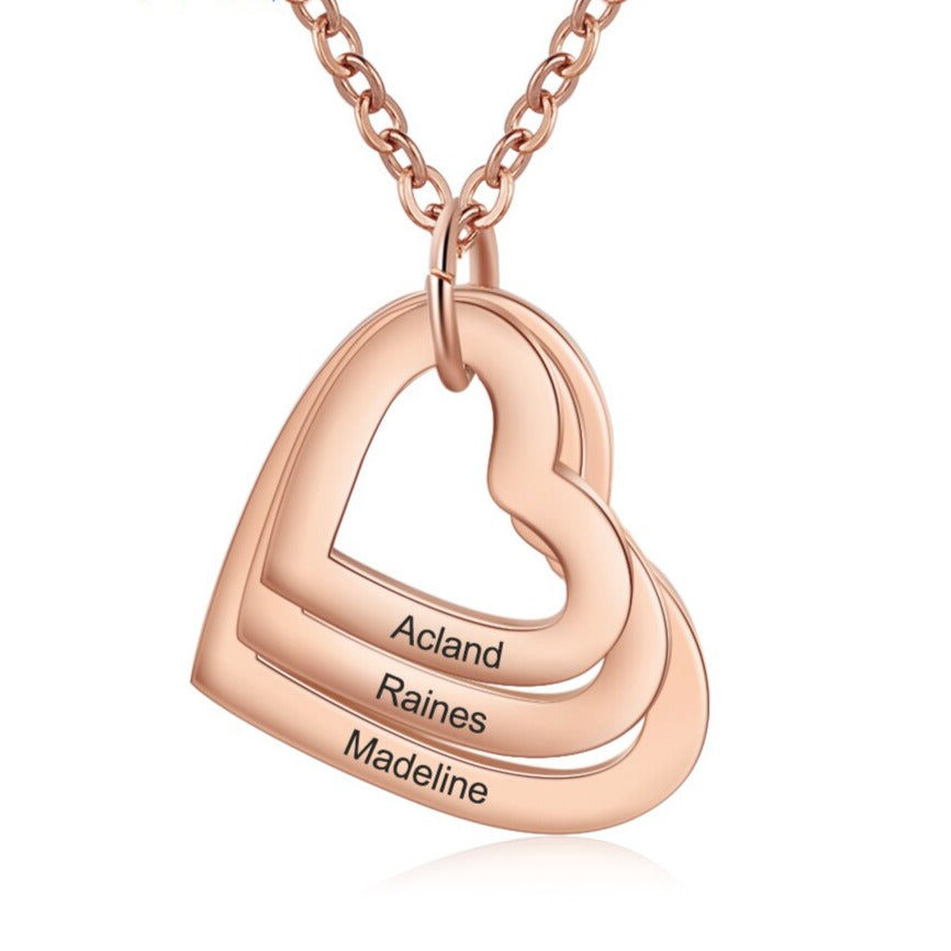 3 Names Heart Pendant Necklace Customized Necklace - MERGE.DAY.1.FREESTYLE