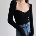 French Vintage Square Neck Knitted Tops Women Skinny Long Sleeve Pullover T-shirts Female - MERGE.DAY.1.FREESTYLE