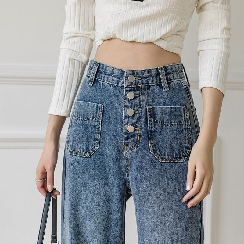 Women's Loose Straight Denim Trousers Female High Waist Wide Leg Pants high street - MERGE.DAY.1.FREESTYLE