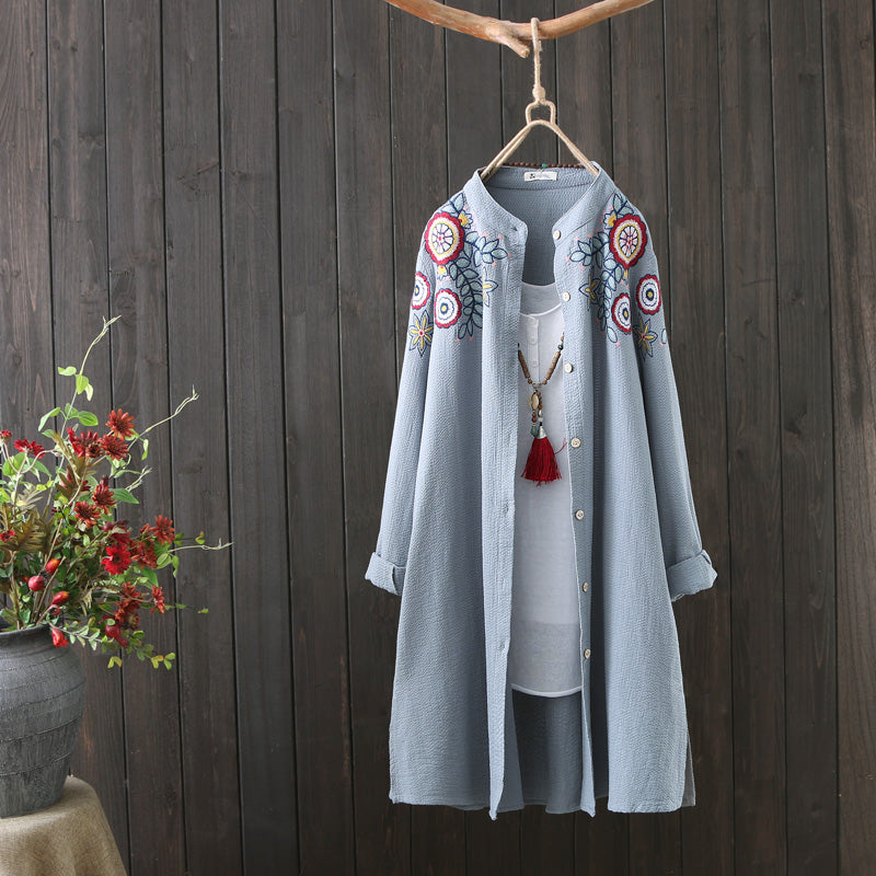 Women White Shirt 100% Cotton Embroidery Long Sleeve Button Up Blouse Loose Office Top - MERGE.DAY.1.FREESTYLE