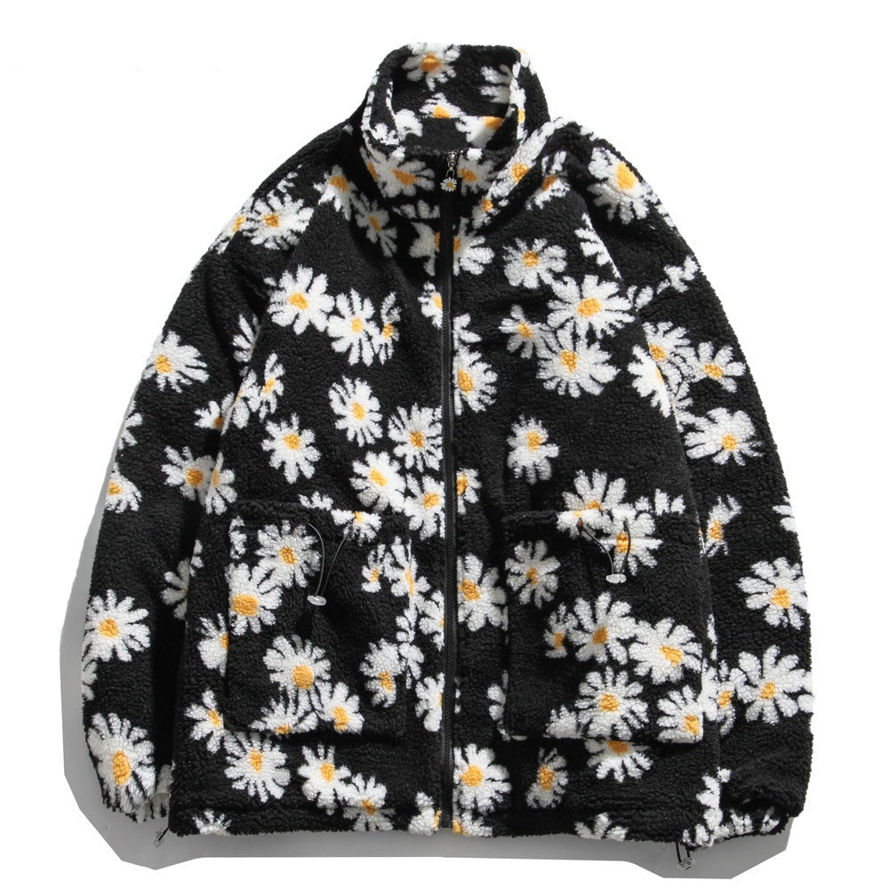 Cotton Padded Thick Parkas Jackets Daisy Print Fleece Warm Full Zip Coats - MERGE.DAY.1.FREESTYLE