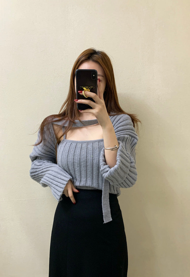 Camisole Knitted Cardigans Women Two Piece Sets 2021 Autumn Sweater Jacket Woman - MERGE.DAY.1.FREESTYLE