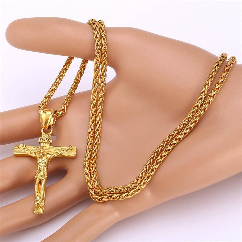 Jesus Cross Necklace for Fashion Gold color Cross Pendent with Chain Necklace Jewelry Gifts - MERGE.DAY.1.FREESTYLE