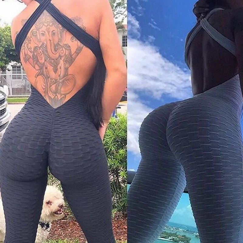 Halter Women Tracksuit Jumpsuit Play Suit Slim Sport Backless Running Sportswear Jumpsuit - MERGE.DAY.1.FREESTYLE