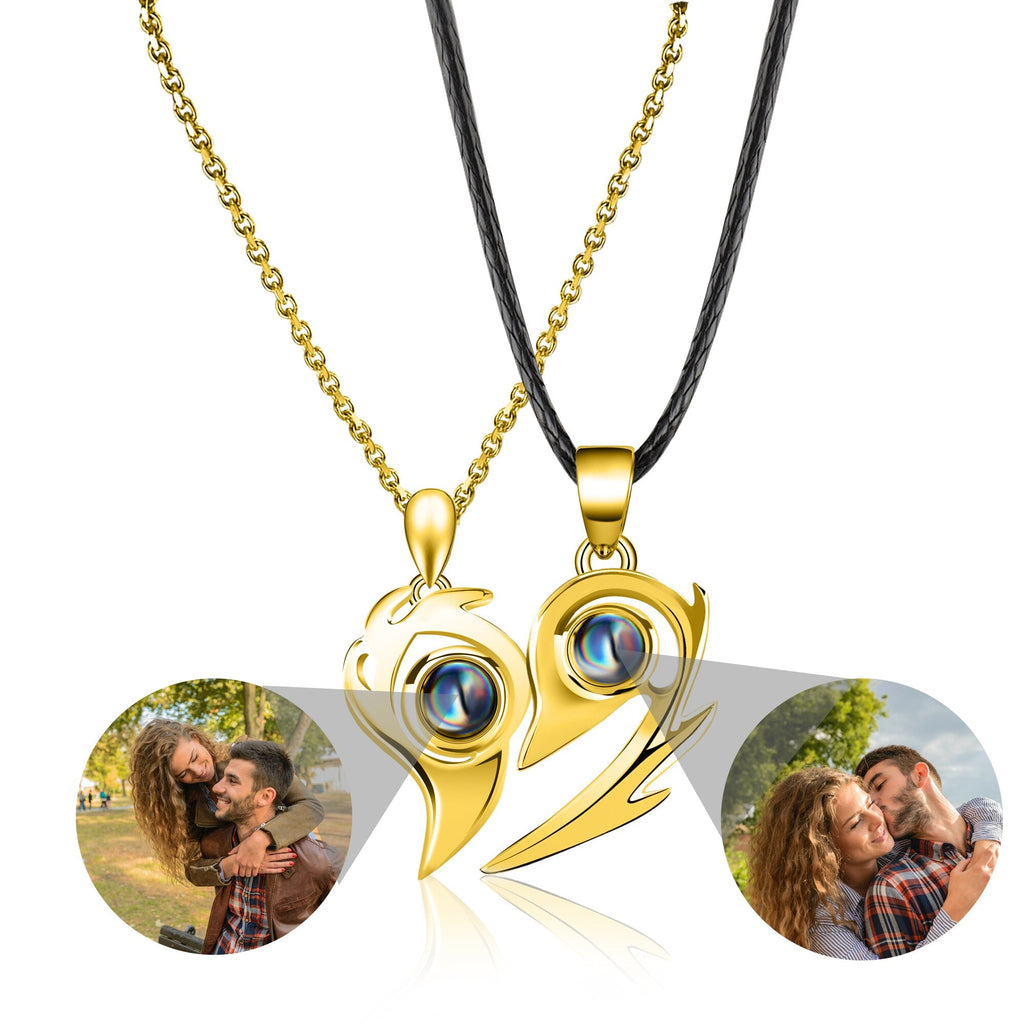 Flame Heart Shaped Custom Photo Projection Couples Necklaces - MERGE.DAY.1.FREESTYLE