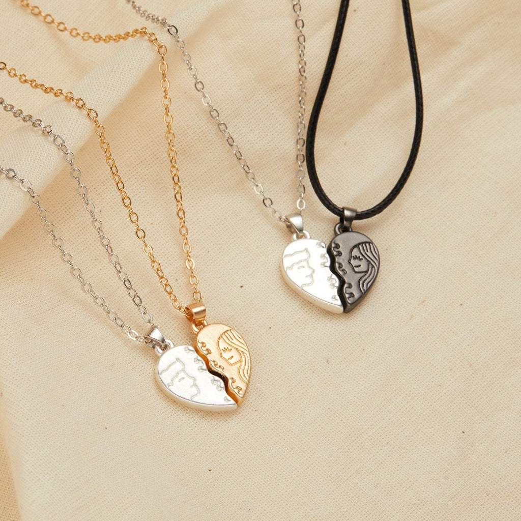 2 Pieces Magnetic Couple Necklaces Friendship Heart Pendant Distance Faceted Charm Necklace - MERGE.DAY.1.FREESTYLE