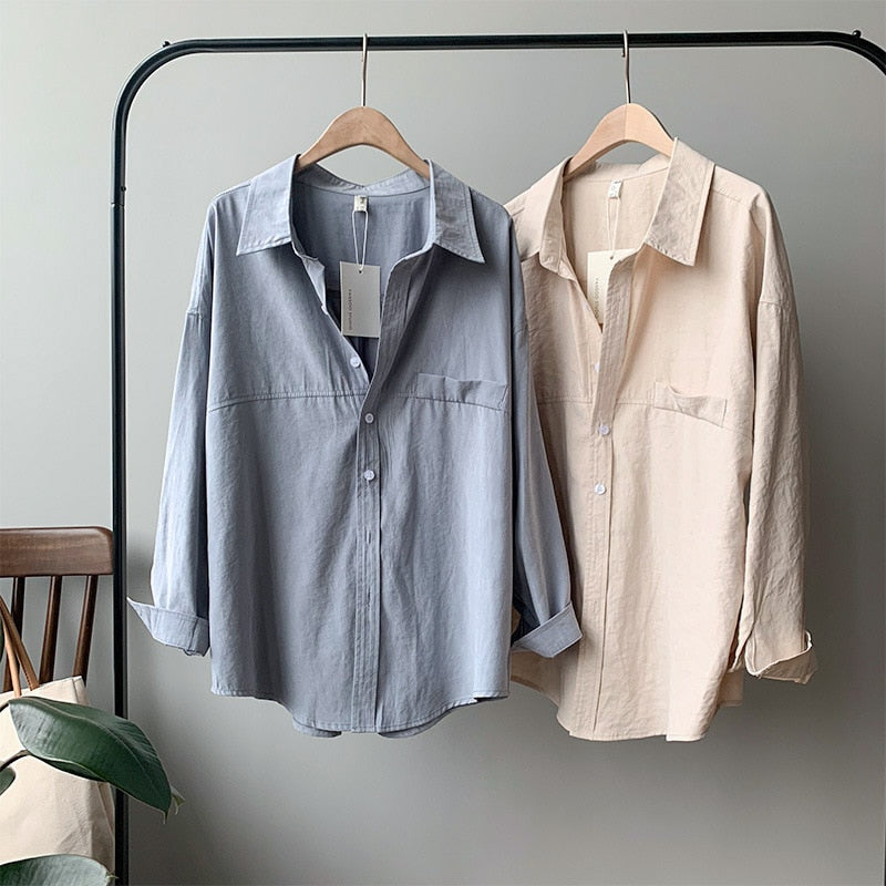 Loose Turn-down Collar Solid Female Shirts Tops Spring Summer Blouses - MERGE.DAY.1.FREESTYLE
