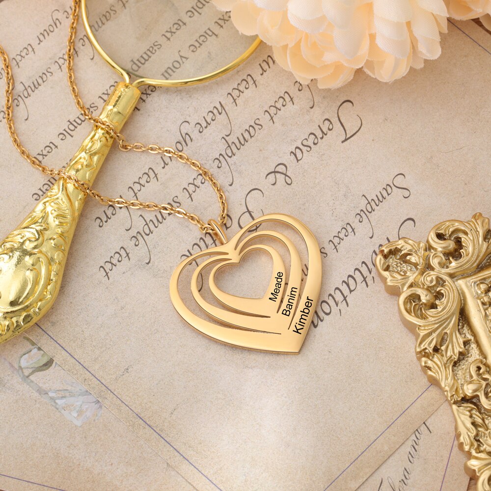 Customized 3 Hearts Pendant Personalized Engraving Name Necklaces - MERGE.DAY.1.FREESTYLE