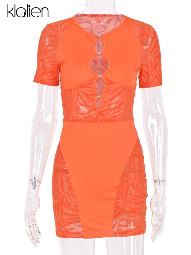 Cut Out Sexy Zebra Mesh Transparent Women's Pencil Short Dresses Mini Dress for Beach Bodycon - MERGE.DAY.1.FREESTYLE