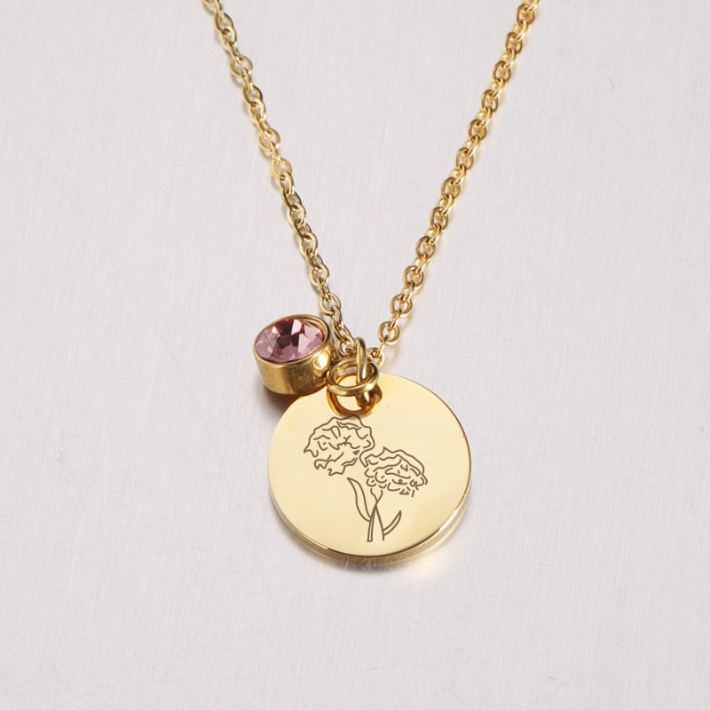 Stainless Steel Birth Flower Necklaces Birthstone Choker Necklace - MERGE.DAY.1.FREESTYLE