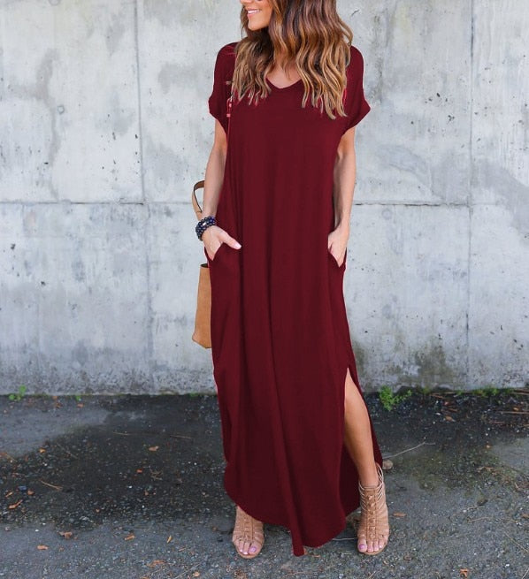 Plus Size 5XL Sexy Women Dress Summer 2022 Solid Casual Short Sleeve Maxi Dresses - MERGE.DAY.1.FREESTYLE