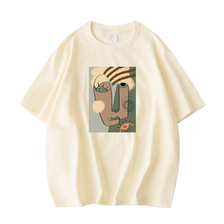 Abstract Pattern Tshirts Lady Cotton Green Summer Tees Lady Short Sleeve Streetwear Tops - MERGE.DAY.1.FREESTYLE