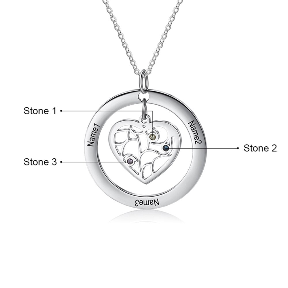 Tree of Life Name Necklace with Birthstone Name Engraved Pendant Family - MERGE.DAY.1.FREESTYLE