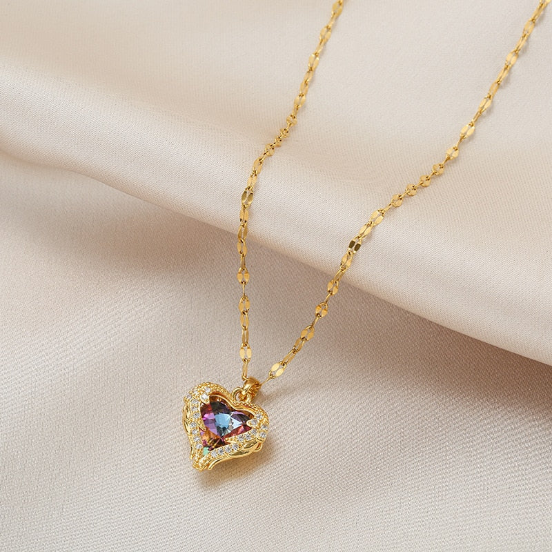 Luxury Zircon Crystal Heart Of Ocean Pendant Stainless Steel Necklace - MERGE.DAY.1.FREESTYLE