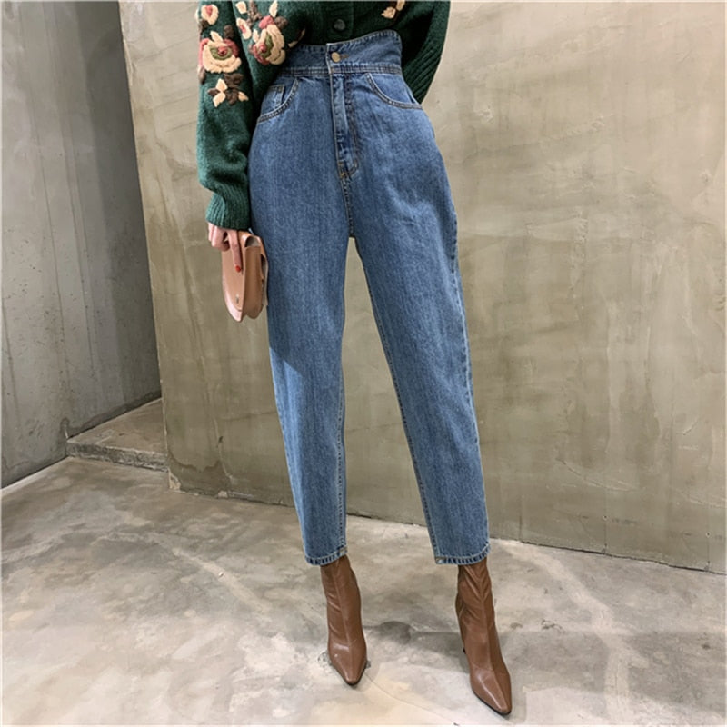 Harem Jeans Pants High Waist Loose Denim Jeans Female Buttons Trousers - MERGE.DAY.1.FREESTYLE