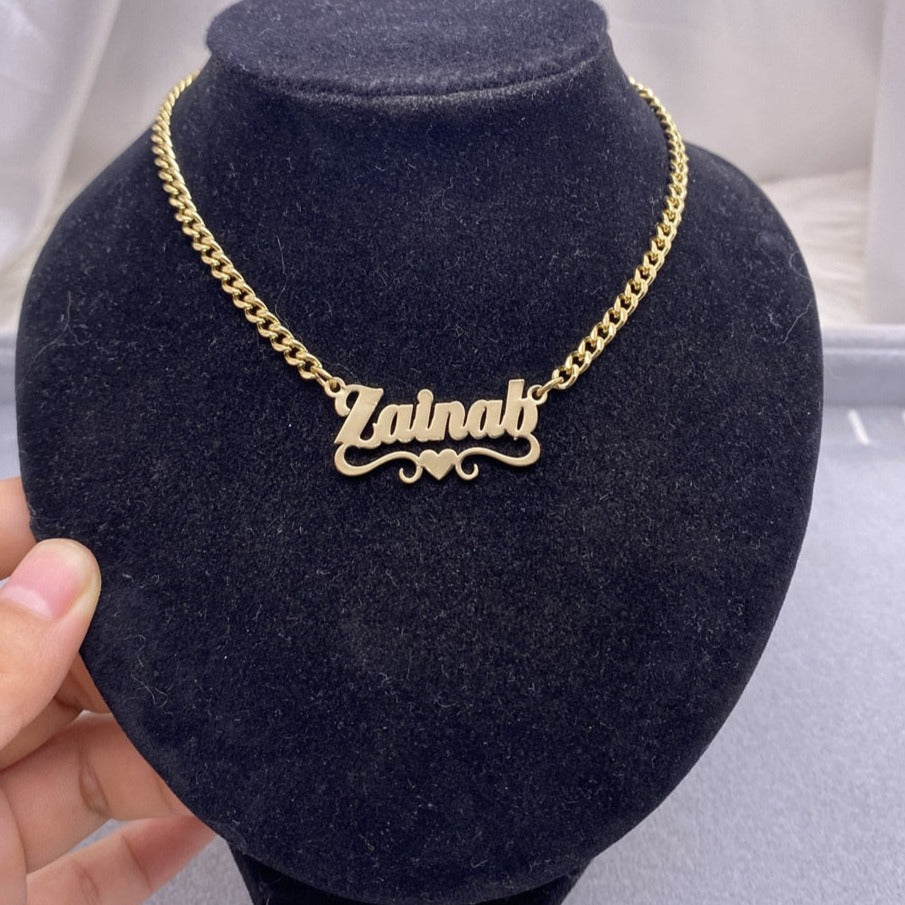 Custom Name Necklace With Heart Stainless Steel Cuban Chain Necklace - MERGE.DAY.1.FREESTYLE