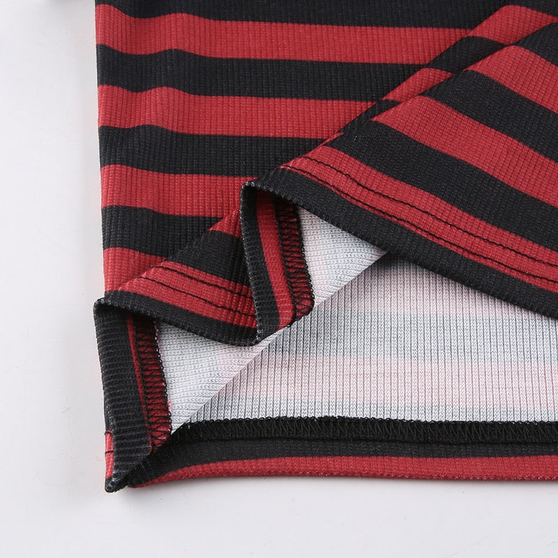 Goth Print Tops Stripe Cute T-Shirts Dark Academia Techwear Button Up V Neck Half Sleeve Sweat Shirts - MERGE.DAY.1.FREESTYLE