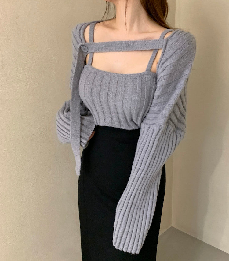 Camisole Knitted Cardigans Women Two Piece Sets 2021 Autumn Sweater Jacket Woman - MERGE.DAY.1.FREESTYLE