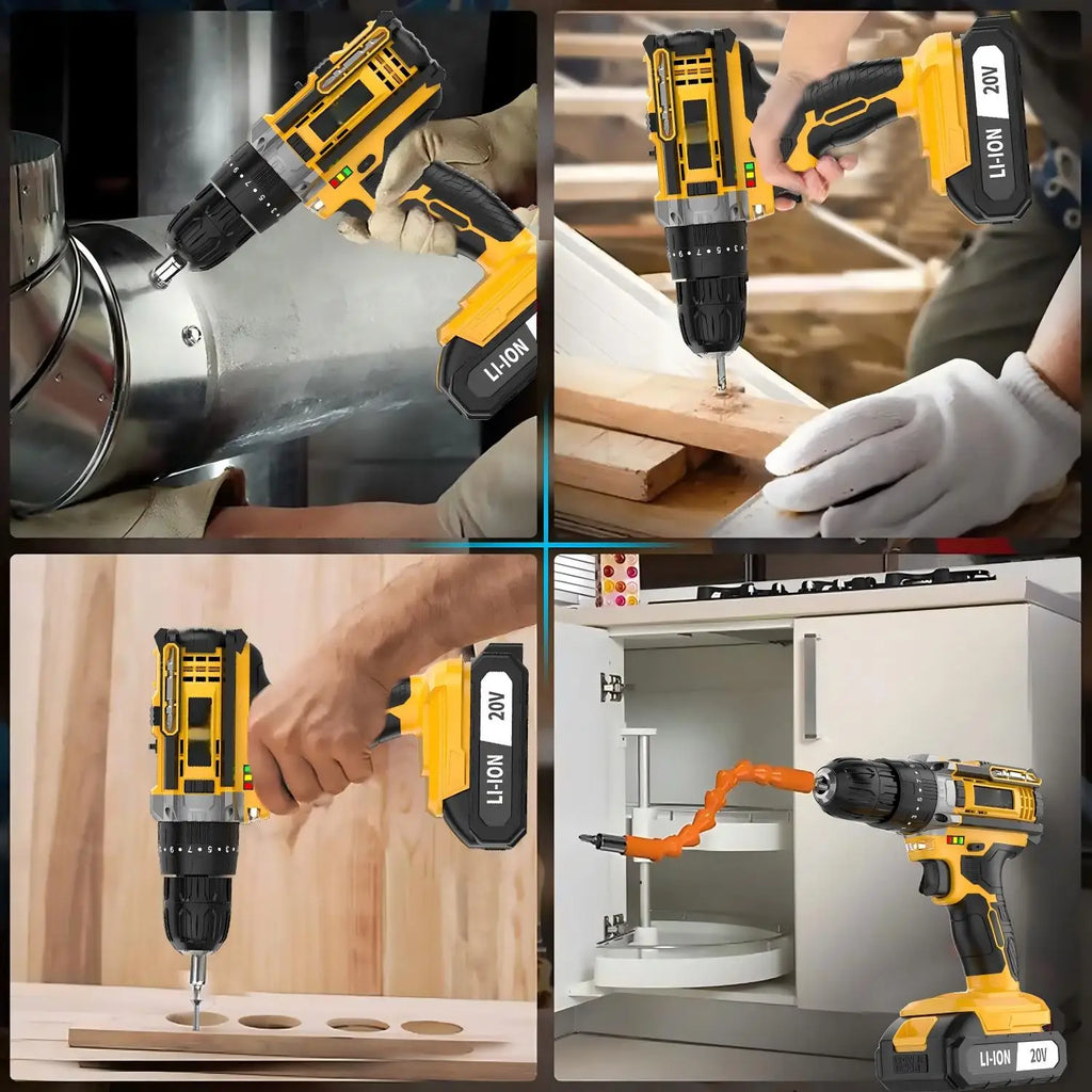 20V Cordless Impact Hammer Drill Kit 3/8 Keyless Chuck Electric Screwdriver Set DIY Tool Battery Powered Supports OEM - MERGE.DAY.1.FREESTYLE