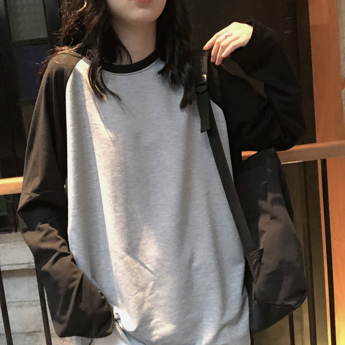 Female T-shirt Round collar Contrast Color Long Sleeve T Shirt Women spring T-Shirts - MERGE.DAY.1.FREESTYLE