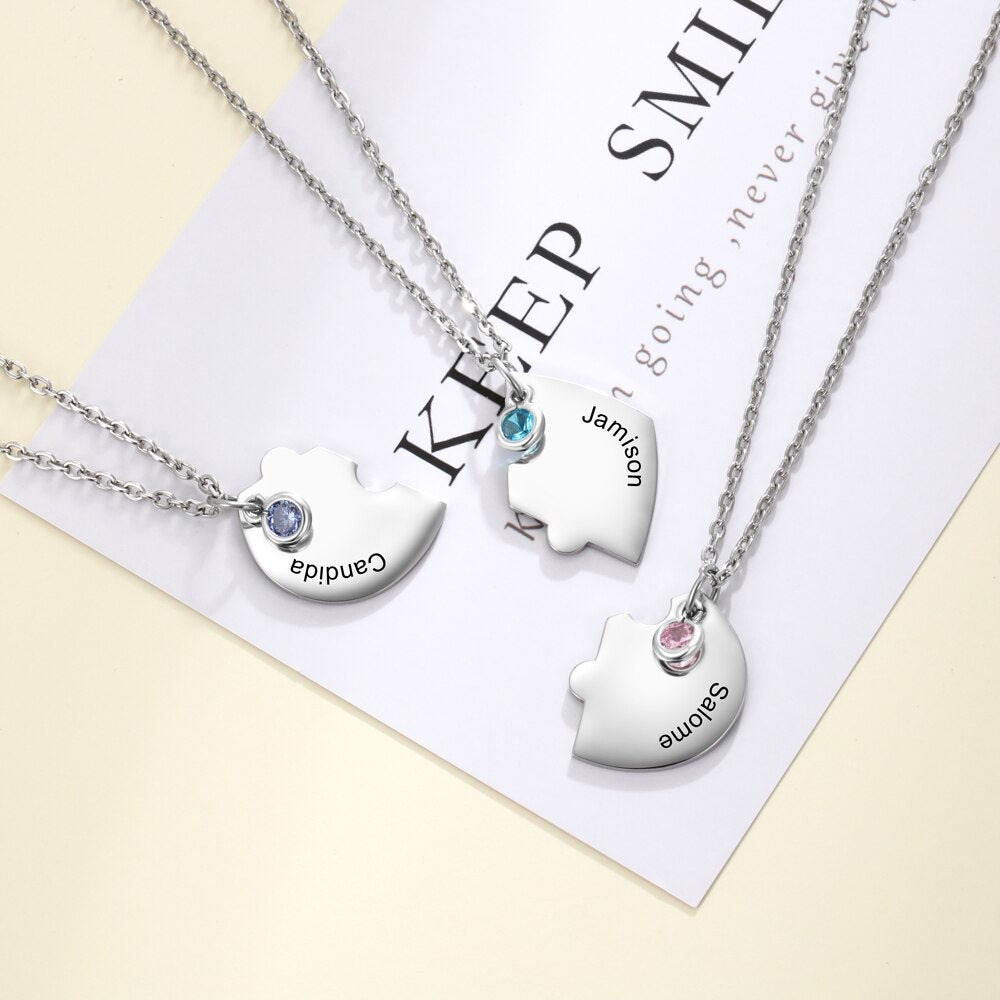 3pcs/Set Personalized Heart Birthstone Best Friend Necklace - MERGE.DAY.1.FREESTYLE