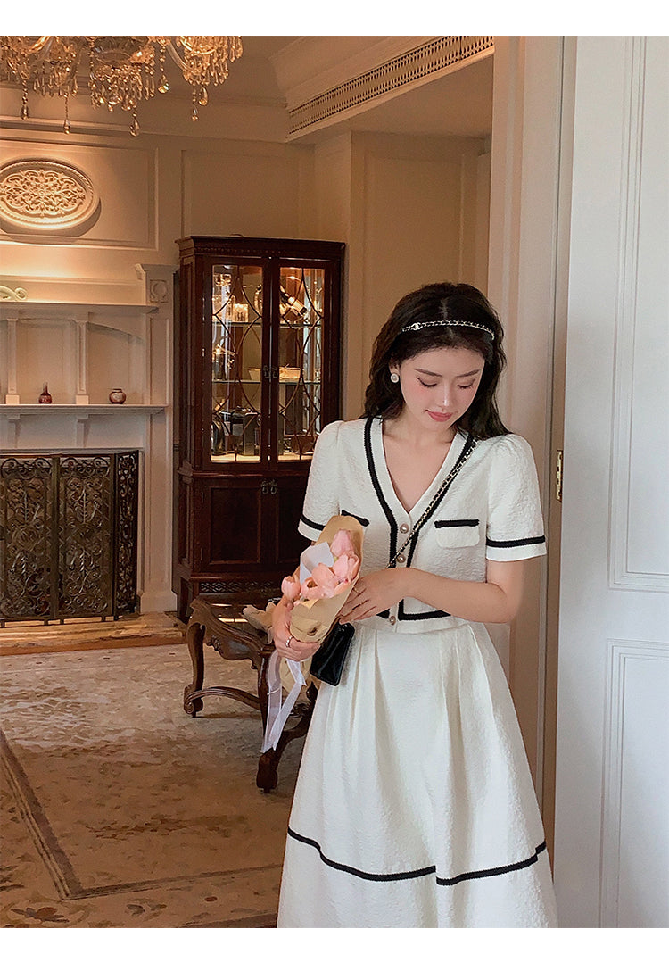 Vintage Summer Short Sleeve Top + High Waist Mini Skirt Suits Ensemble Femme - MERGE.DAY.1.FREESTYLE