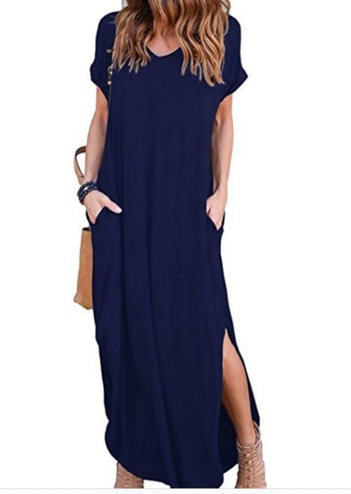 Plus Size 5XL Sexy Women Dress Summer 2022 Solid Casual Short Sleeve Maxi Dresses - MERGE.DAY.1.FREESTYLE