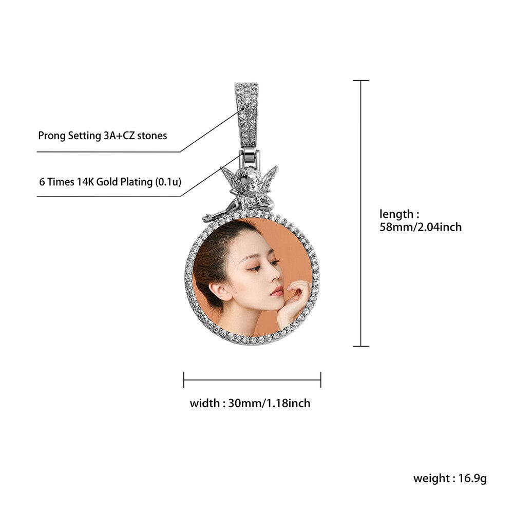 Personalized Custom Photo Pendan Round With Angel Accessories Jewelry - MERGE.DAY.1.FREESTYLE