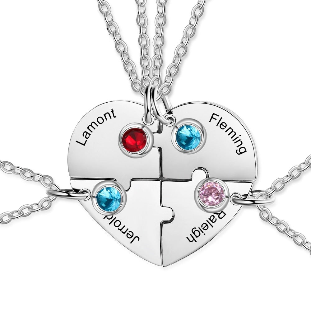 BFF Heart Shaped Friendship Birthstone Necklace with for 4 Friends - MERGE.DAY.1.FREESTYLE