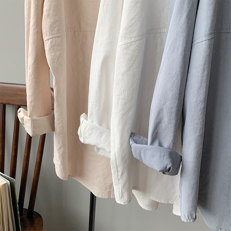 Loose Turn-down Collar Solid Female Shirts Tops Spring Summer Blouses - MERGE.DAY.1.FREESTYLE
