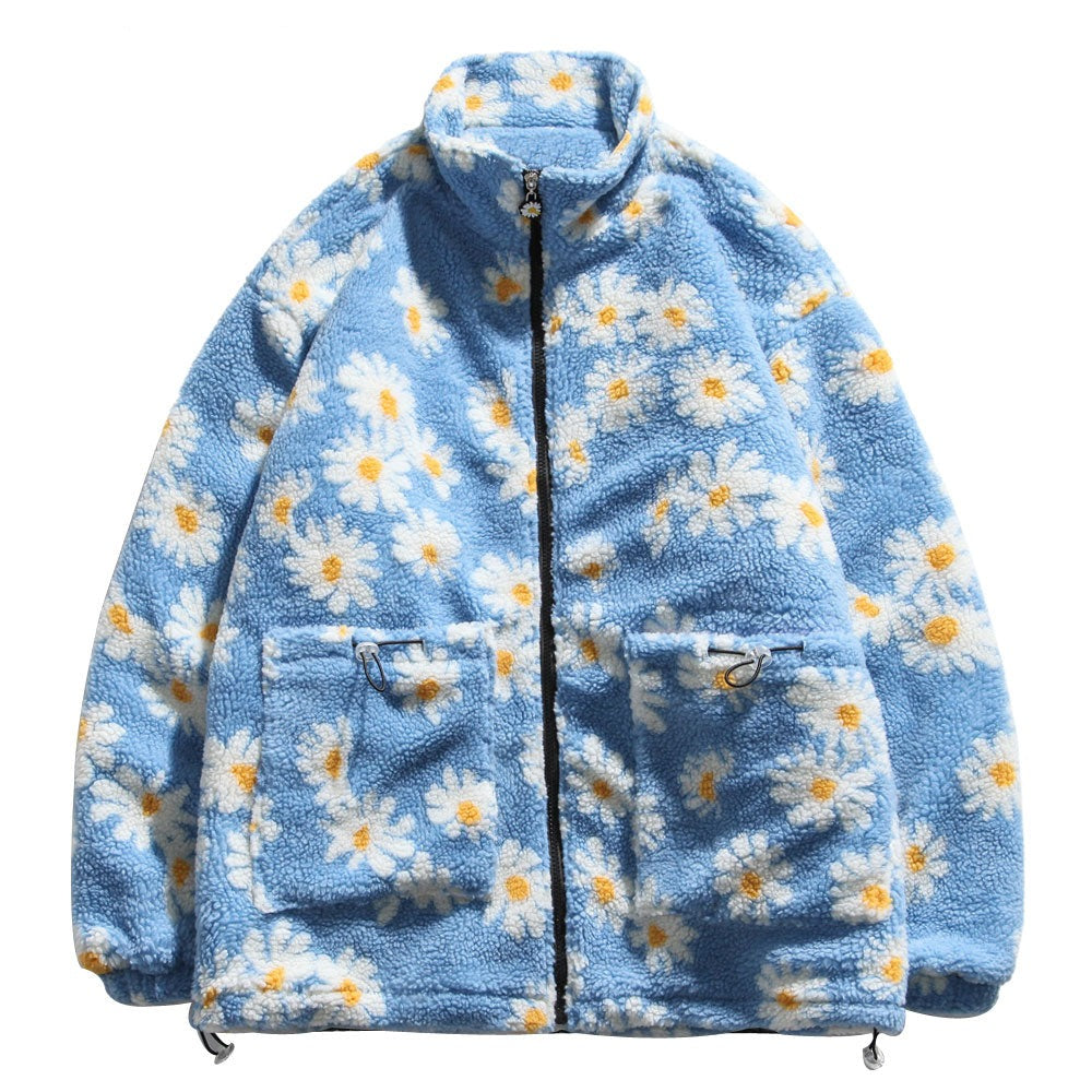 Cotton Padded Thick Parkas Jackets Daisy Print Fleece Warm Full Zip Coats - MERGE.DAY.1.FREESTYLE