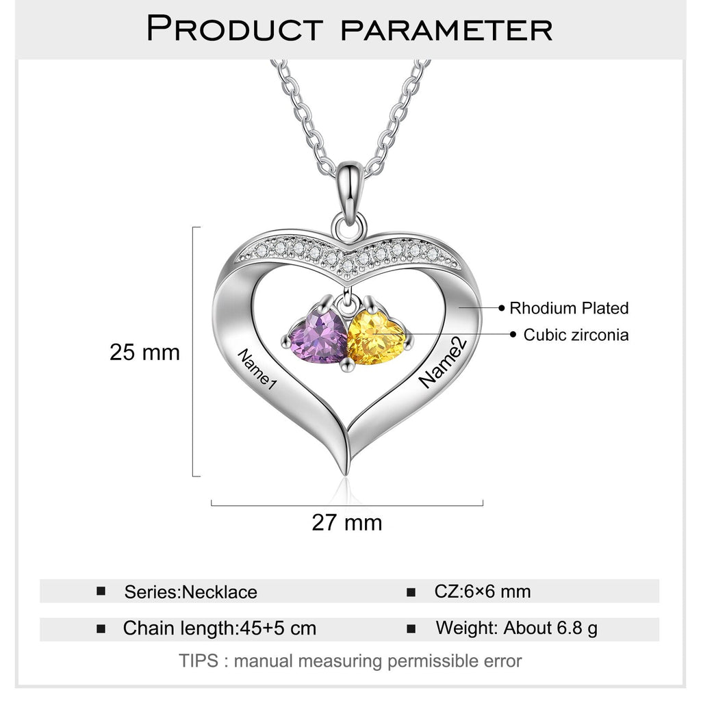 Personalized Heart Name Necklace with 1-8 Engraving Birthstone Pendant - MERGE.DAY.1.FREESTYLE