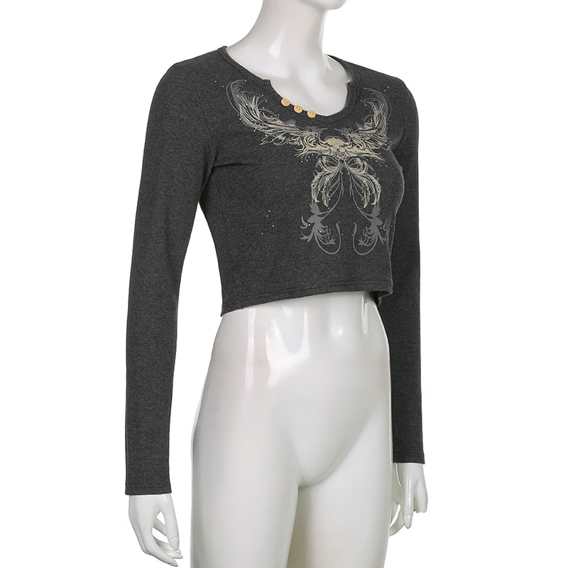 Graphic Print Retro Crop Tshirts Harajuku Grunge Fairycore Clothes - MERGE.DAY.1.FREESTYLE