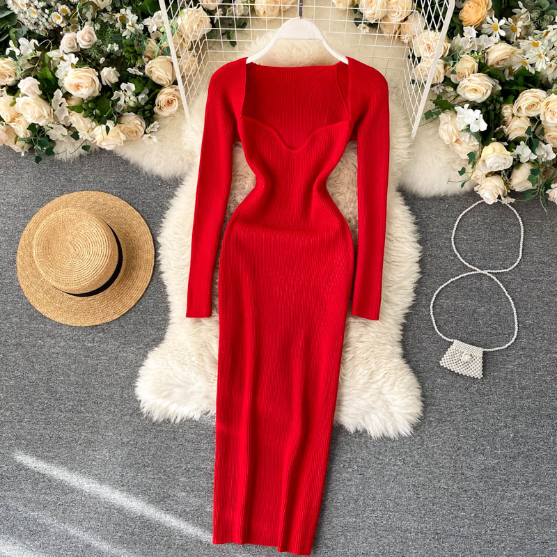 Strapless Ribbed Knitted Bodycon Dress Women Winter Long Sleeve Midi Sweater Dress - MERGE.DAY.1.FREESTYLE