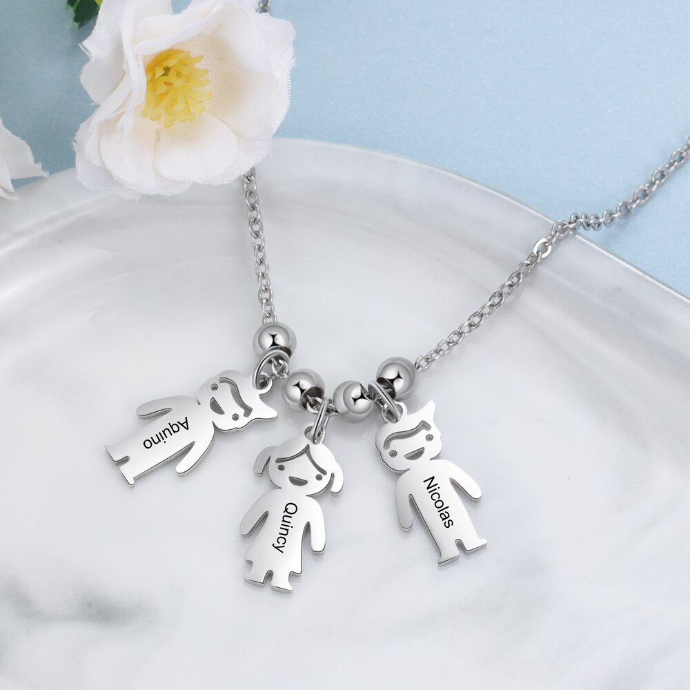Personalized Engraved Name Necklace with Boy Girl Charms - MERGE.DAY.1.FREESTYLE