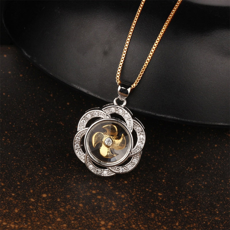 Rotatable Windmill Pendant Necklace AAA Cubic Zirconia Pave Gold Silver Color Crystal Necklace Jewelry - MERGE.DAY.1.FREESTYLE
