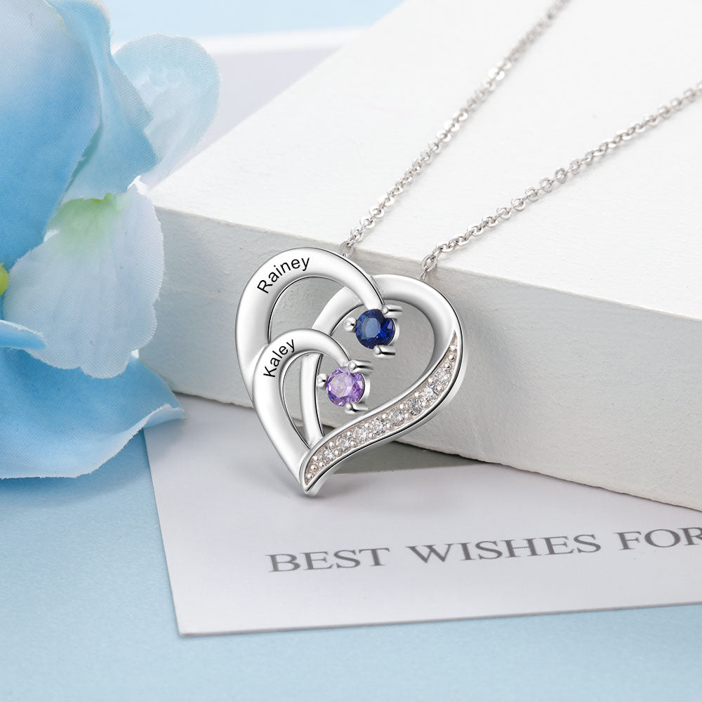 Family Name Heart Necklaces for Women Birthstone Engraving Necklace - MERGE.DAY.1.FREESTYLE