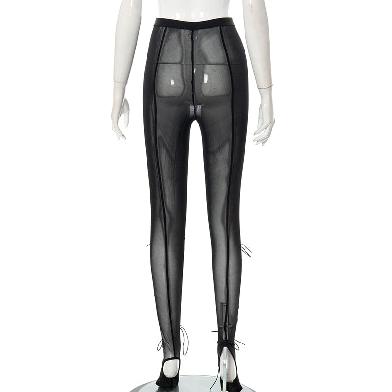 Mesh Solid Bandage High Waist Leggings Bodycon - MERGE.DAY.1.FREESTYLE