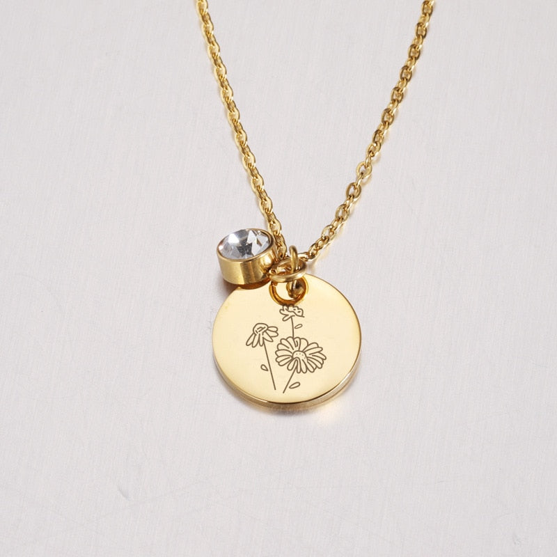 Stainless Steel Birth Flower Necklaces Birthstone Choker Necklace - MERGE.DAY.1.FREESTYLE