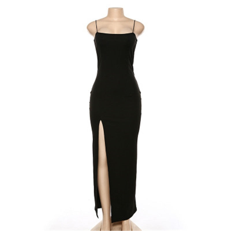 Backless Strap Split Dress Women Elastic Long Dresses Sleeveless Camisole Dress - MERGE.DAY.1.FREESTYLE
