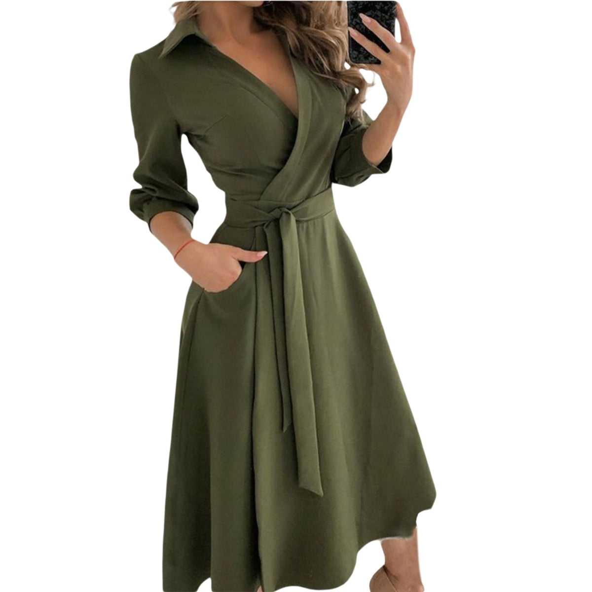 Spring Summer Lady Cover Up Women's Shirt Dress Wave Print Long Sleeve V-Neck Casual Dress Plus Size - MERGE.DAY.1.FREESTYLE