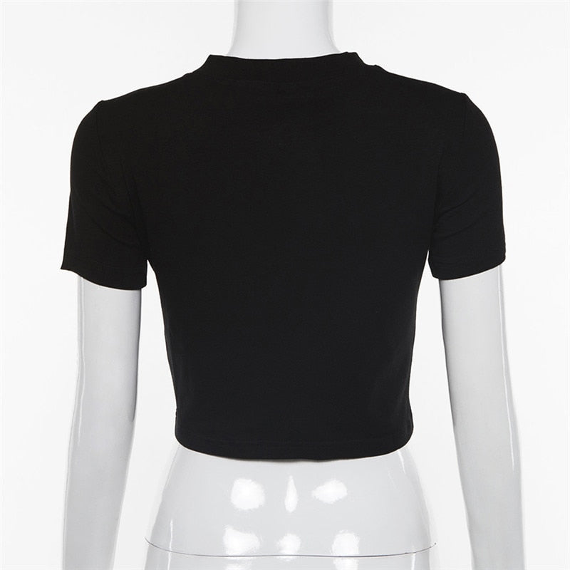 Punk Vintage Rhinestone Spider Goth Graphic T Shirt Women Y2k Style Crop Top O-neck Tshirt - MERGE.DAY.1.FREESTYLE