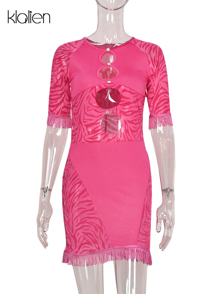 Cut Out Sexy Zebra Mesh Transparent Women's Pencil Short Dresses Mini Dress for Beach Bodycon - MERGE.DAY.1.FREESTYLE