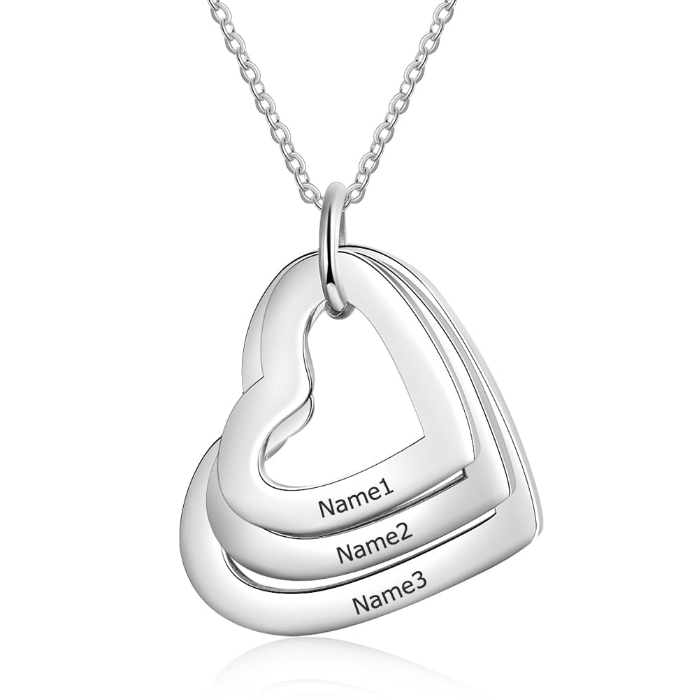 Personalized Family Necklace with 2-4 Names Heart Engraved Necklace - MERGE.DAY.1.FREESTYLE