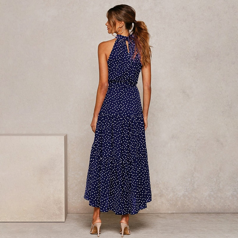 Summer Long Dress Polka Dot Casual Dresses Black Sexy Halter Strapless Sundress Vacation - MERGE.DAY.1.FREESTYLE