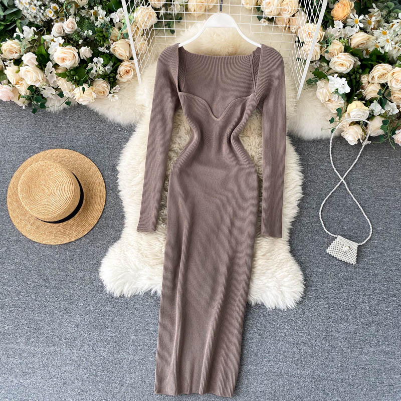 Strapless Ribbed Knitted Bodycon Dress Women Winter Long Sleeve Midi Sweater Dress - MERGE.DAY.1.FREESTYLE