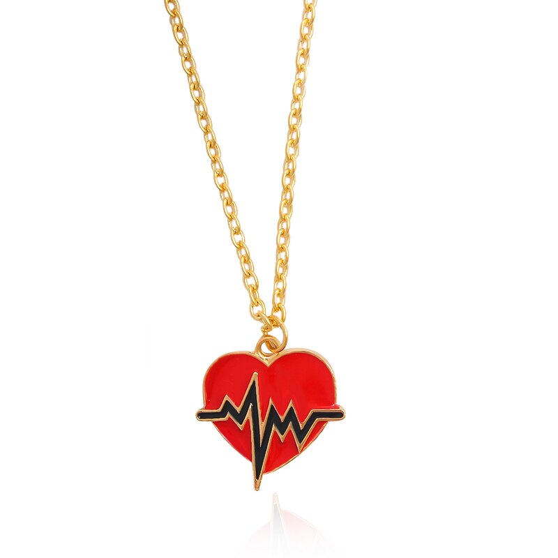 Red Heart Necklace Black/White Color Heartbeat Wave Heart Pendant Necklace - MERGE.DAY.1.FREESTYLE